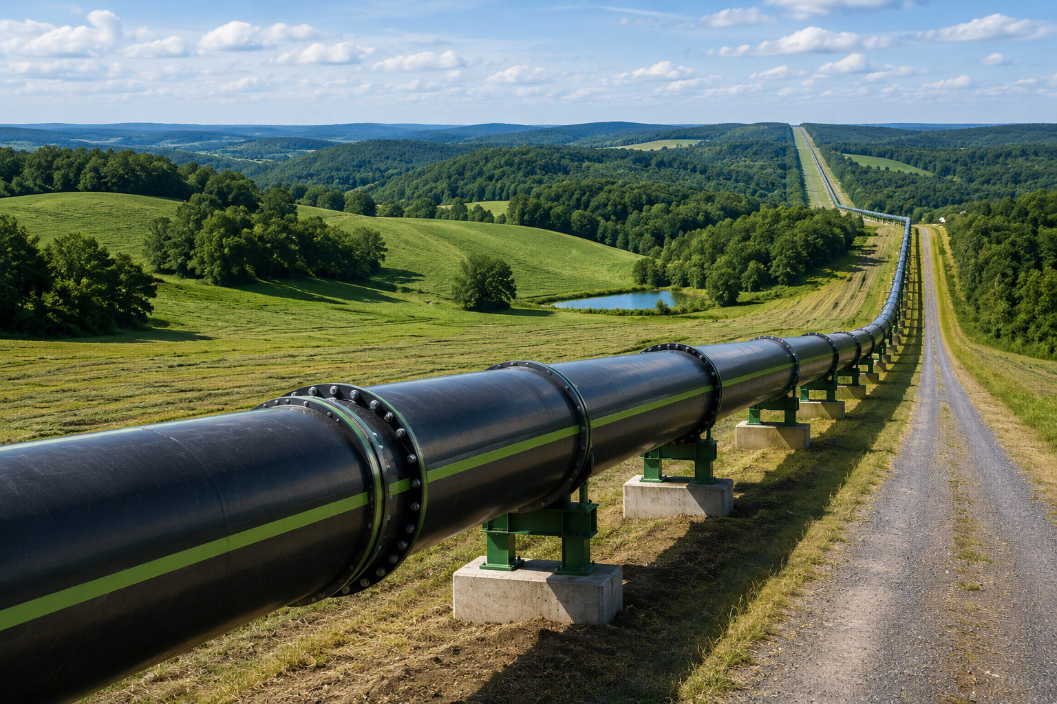 Long-distance pipeline crossing a managed landscape
