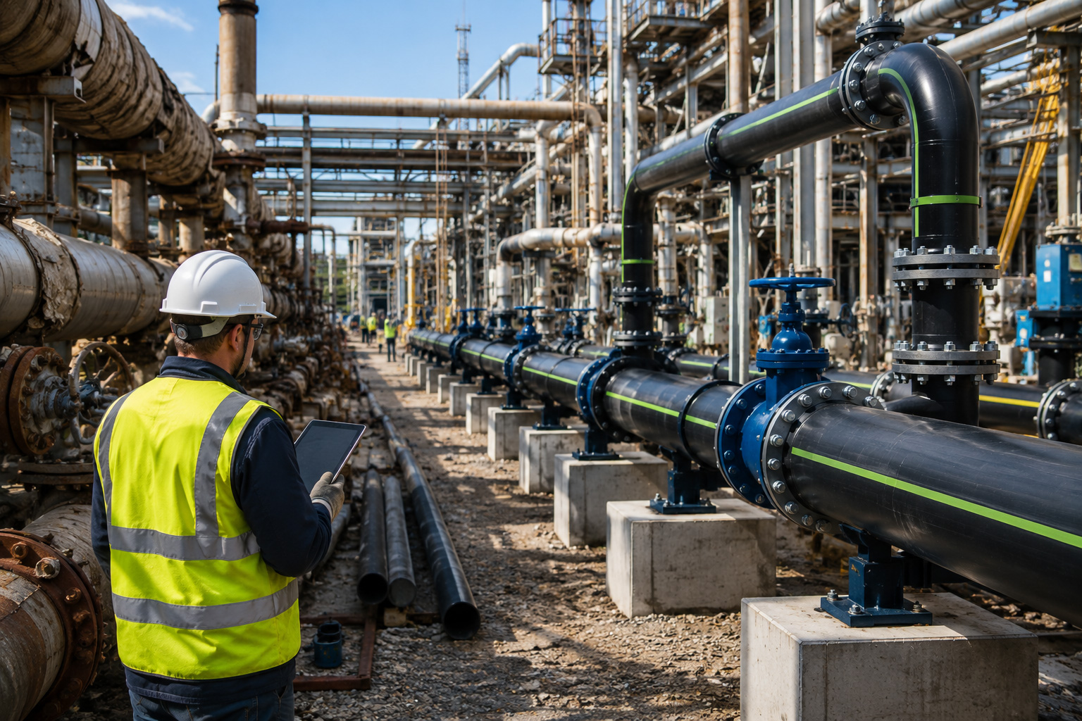 Existing industrial piping facility undergoing modernization