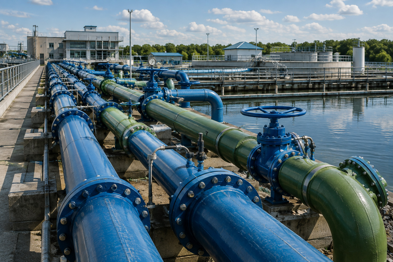 Water infrastructure pipelines near a treatment facility