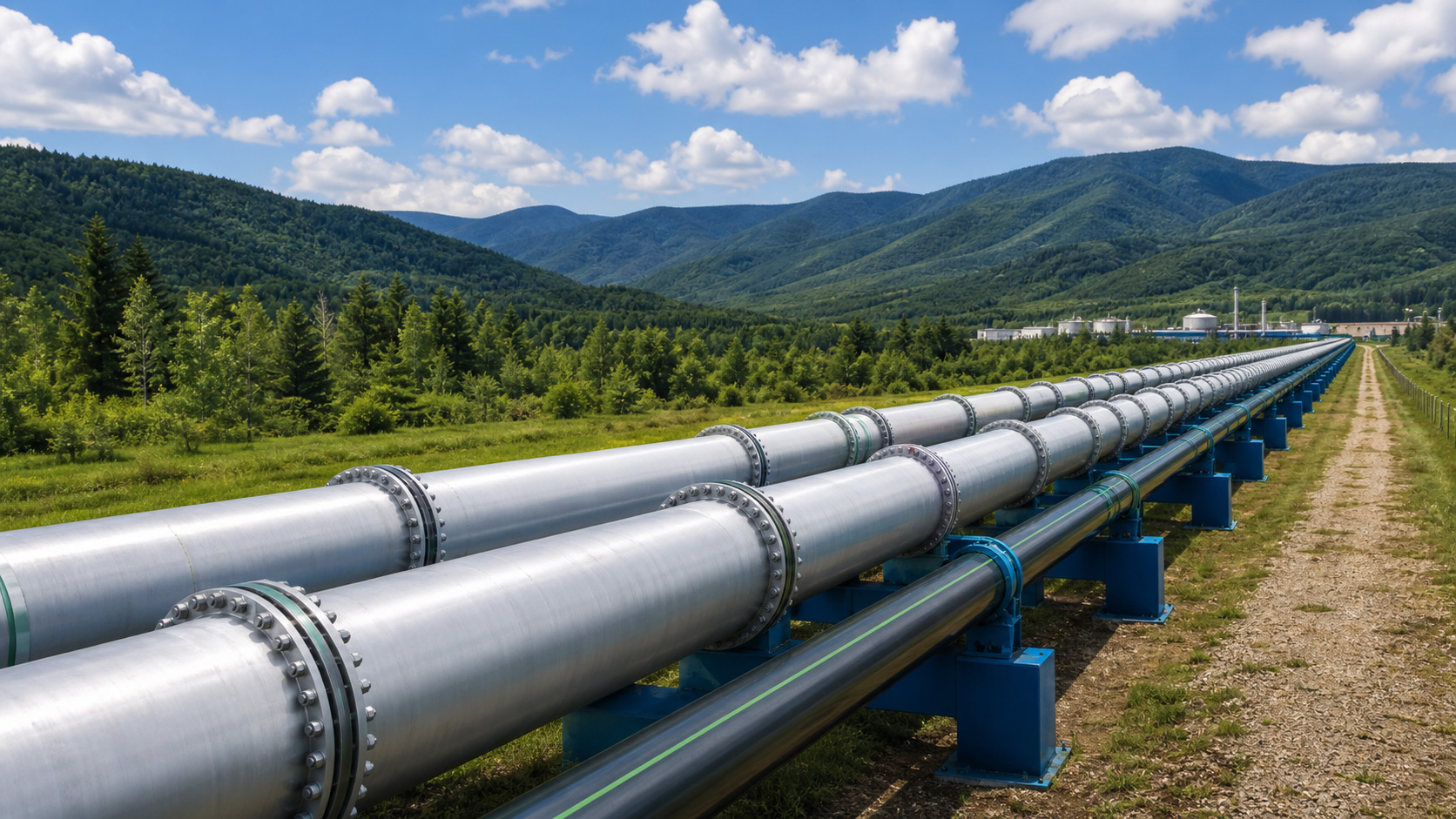 Industrial pipeline crossing a maintained landscape