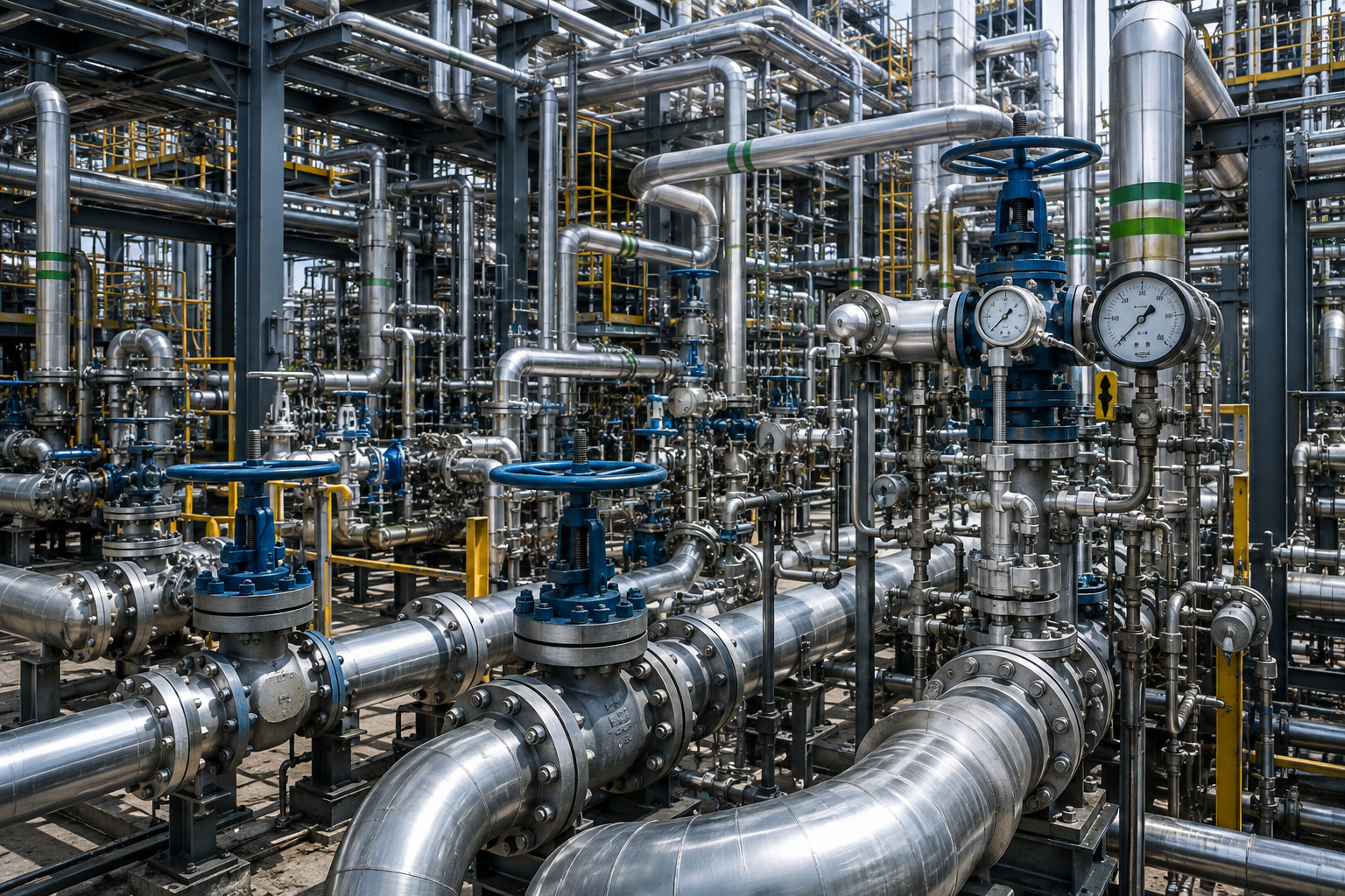 Complex process piping system at an industrial plant