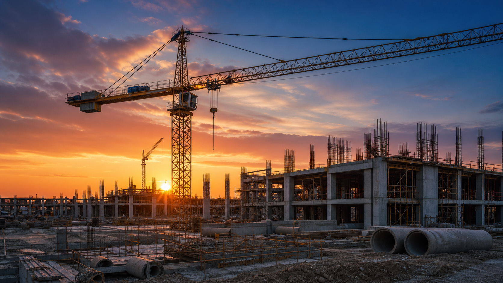 Large construction site with civil infrastructure work