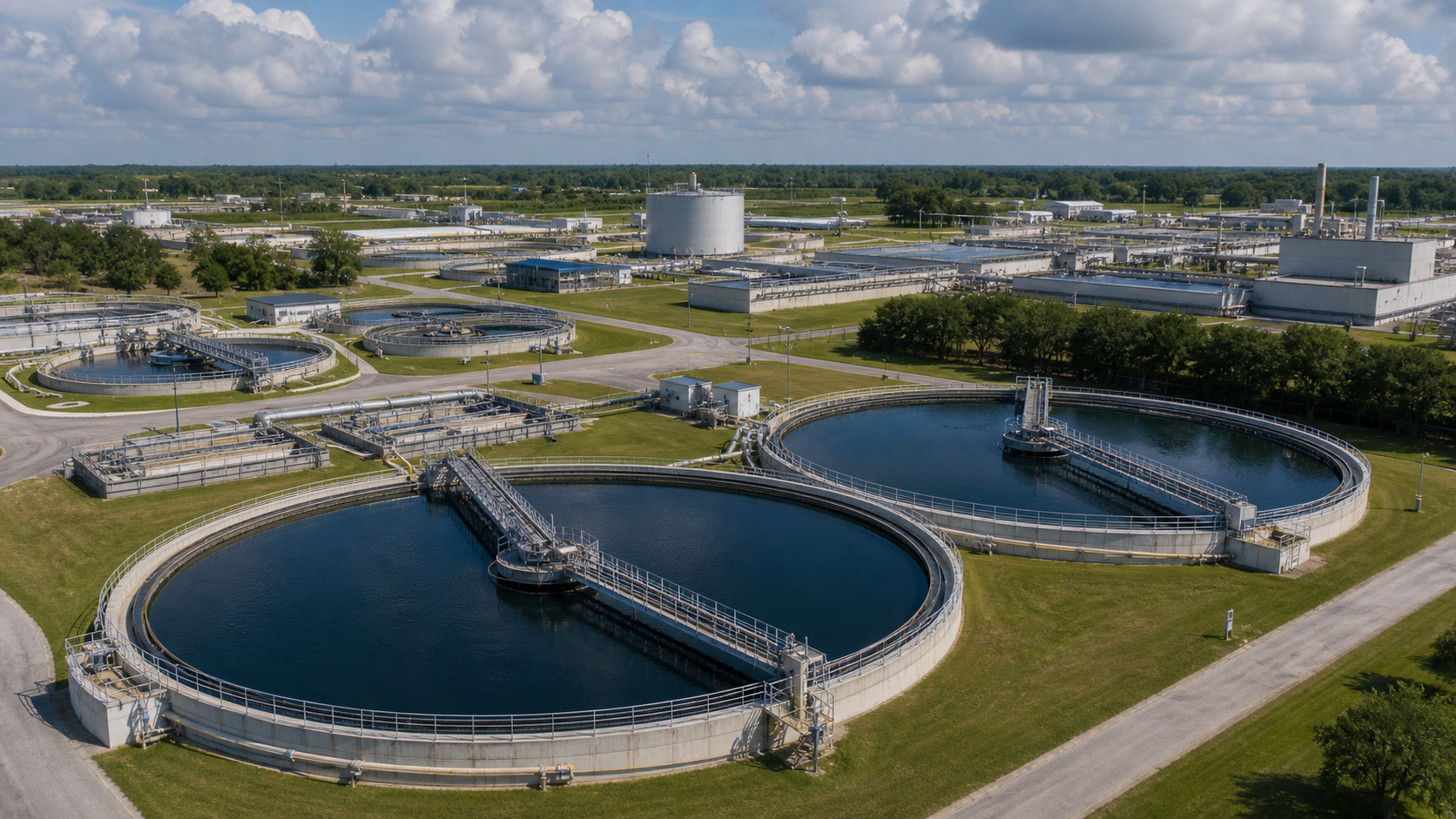 Wastewater treatment basins and utility piping